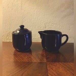 Vintage Navy Blue Homecollection Stoneware 1991 Sugar Bowl and Creamer
